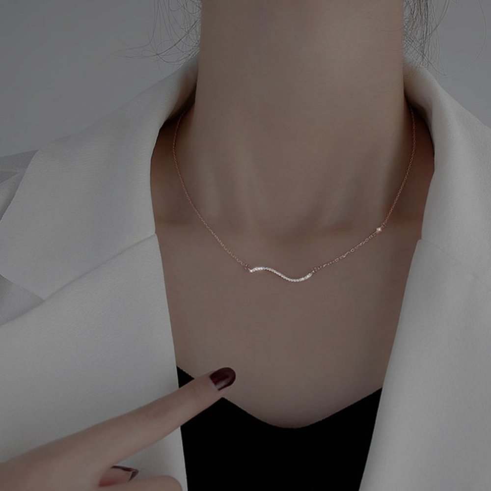 NEW Silver Rose Gold Simple Wave Necklace - Picture 4 of 6